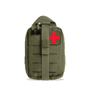 Advanced Individual First Aid Kit OD Green with MOLLE compatible pouch for severe bleeding and airway issues.